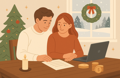 Ett par ser över familjejuridiken tillsammans framför en dator