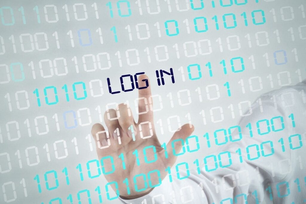 Skärm med ettor, nollor och ordet login