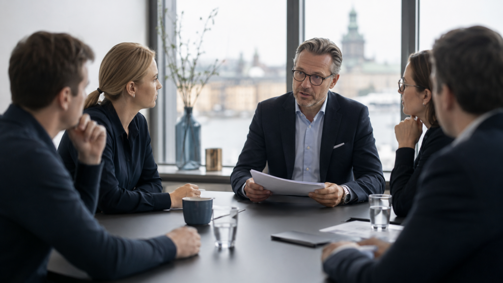 Vd informerar anställda under en ägarkonflikt